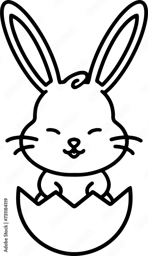 easter bunny in easter egg cute line drawing easter bunny in easter egg cute line drawing