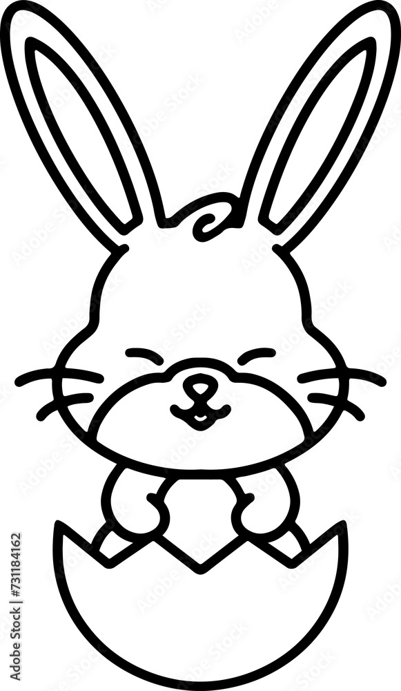 easter bunny in easter egg cute line drawing easter bunny in easter egg cute line drawing