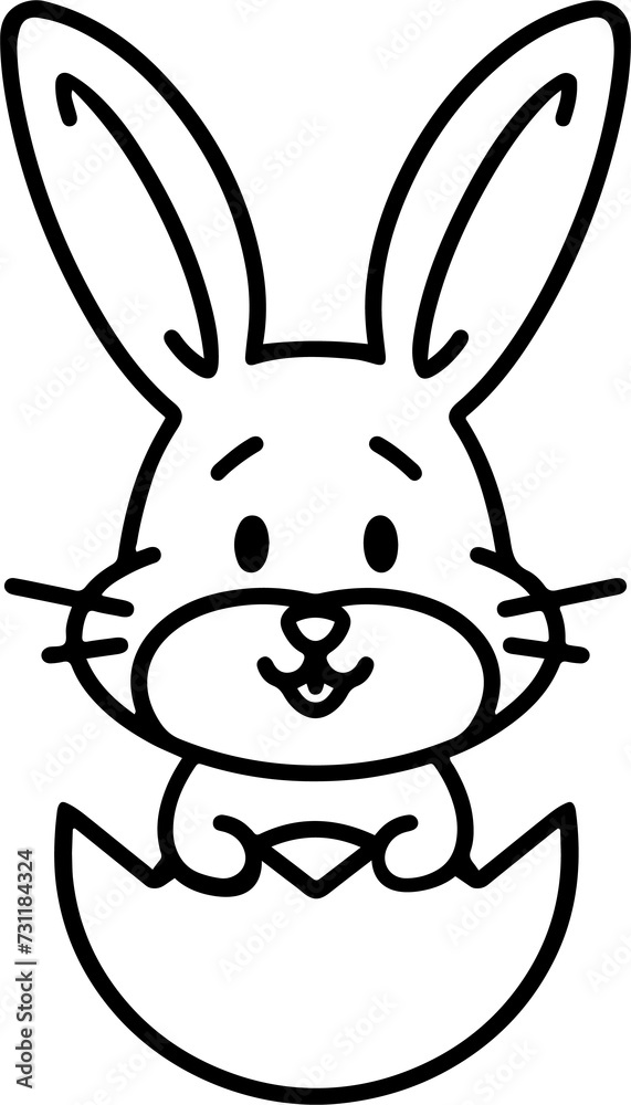easter bunny in easter egg cute line drawing easter bunny in easter egg cute line drawing