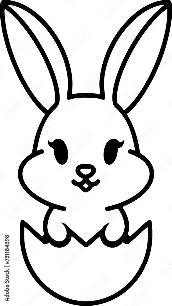 easter bunny in easter egg cute line drawing easter bunny in easter egg cute line drawing