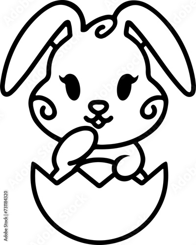 easter bunny in easter egg cute line drawing