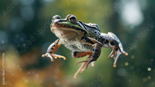 A frog caught mid-leap, embodying motion and life