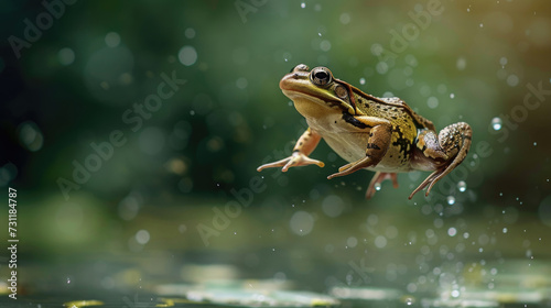 A frog caught mid-leap, embodying motion and life