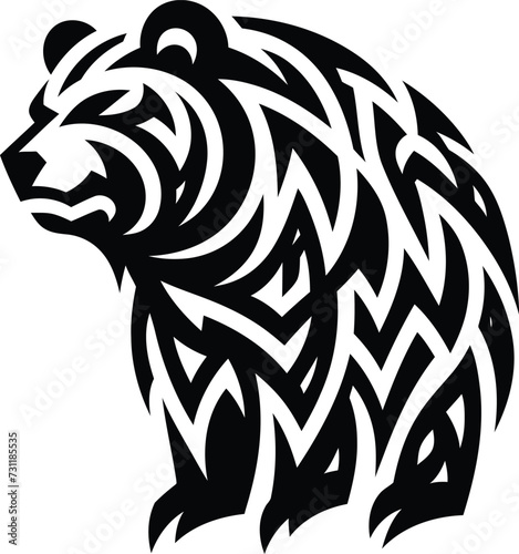 modern tribal tattoo bear, abstract line art of animals, minimalist contour. Vector