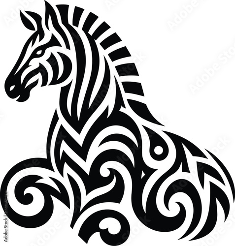 modern tribal tattoo zebra, abstract line art of animals, minimalist contour. Vector