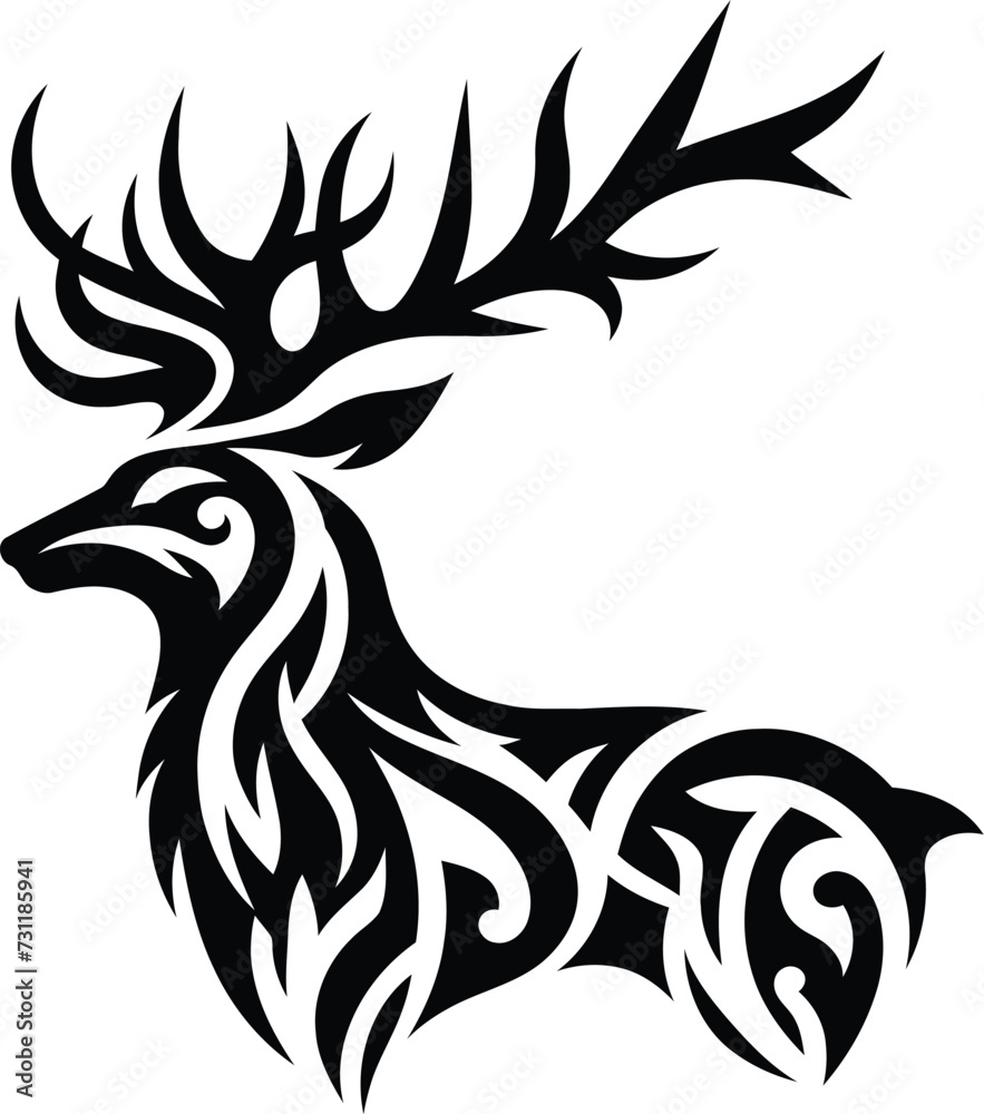 modern tribal tattoo reindeer, abstract line art of animals, minimalist contour. Vector