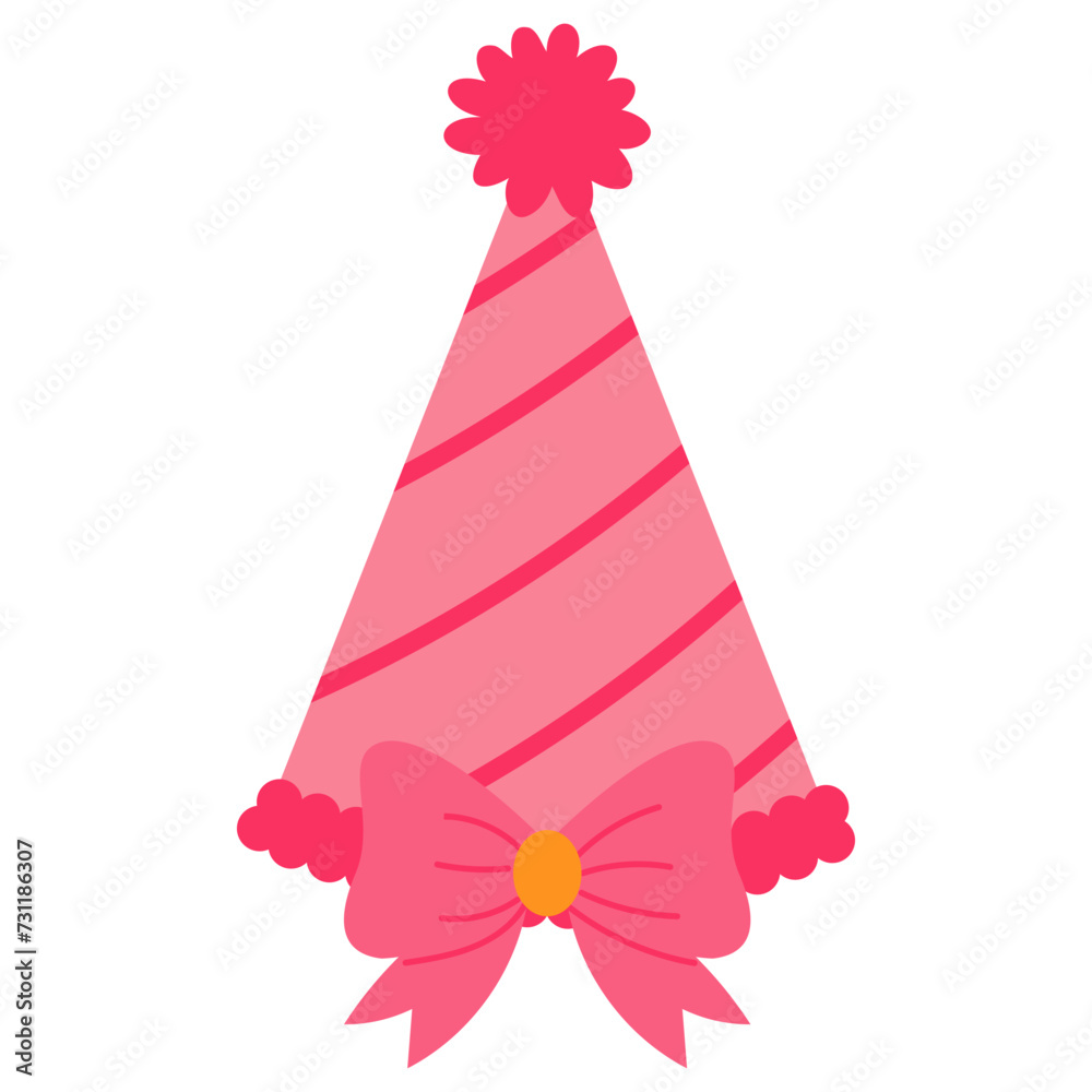 pink and red stripe fancy birthday hat with bow illustration pink and red stripe fancy birthday hat with bow illustration