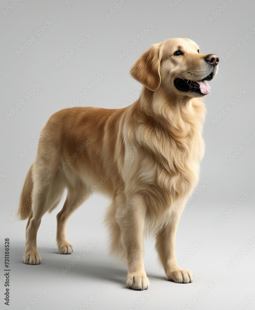 happy and smiling golden retriever, isolated white background. copy space for text
