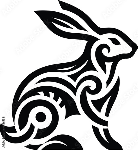 modern tribal tattoo rabbit, abstract line art of animals, minimalist contour. Vector