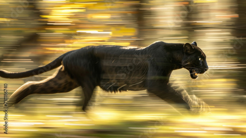 Black panther in a swift motion, a blur of power