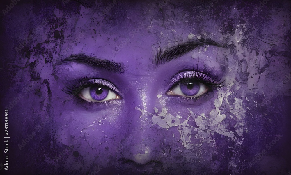 A close up view of a purple woman eyes covered in purple paint A close up view of a purple woman eyes covered in purple paint