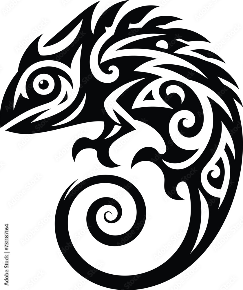 modern tribal tattoo chameleon, abstract line art of animals, minimalist contour. Vector modern tribal tattoo chameleon, abstract line art of animals, minimalist contour. Vector