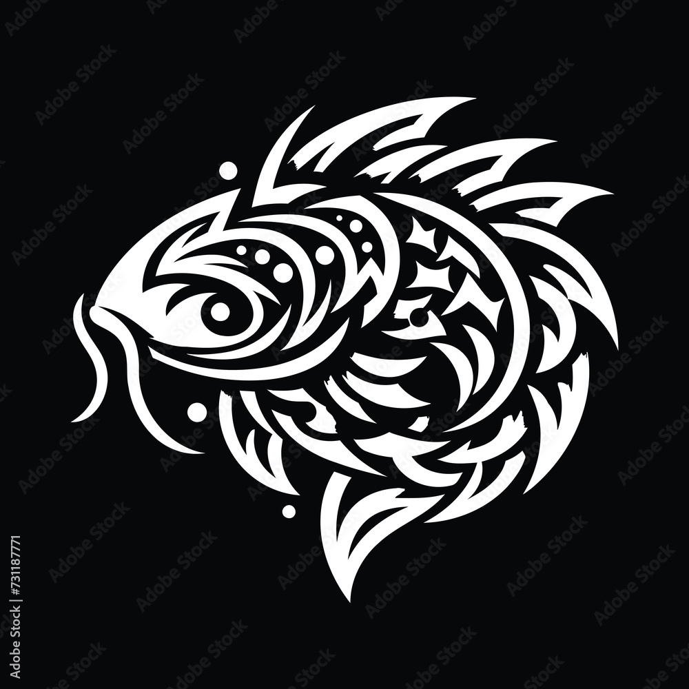 modern tribal tattoo koi fish, abstract line art of animals, minimalist contour. Vector