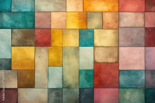 Abstract colors and geometric shapes on a wall, light Khaki, shaped canvas, Kodak Colorplus, colorful patchwork 