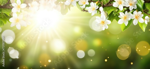 white cherry blossom flower with bokeh soft light, abstract spring nature background, Generative Ai