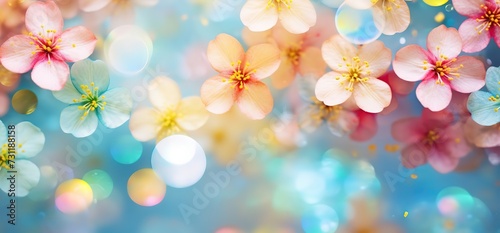 dreamlike blossoming flower with bokeh soft light , abstract spring nature background, Generative Ai