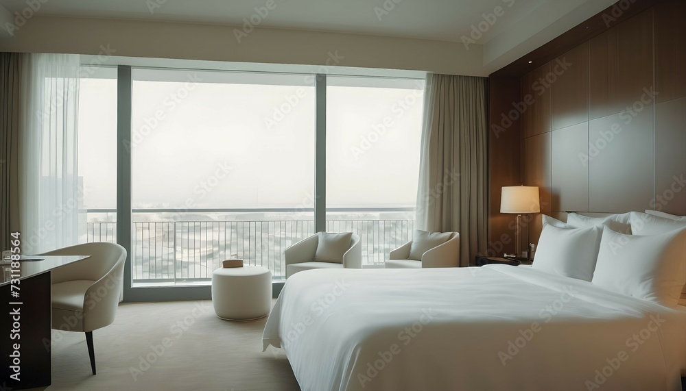 modern luxury hotel room with white linen
