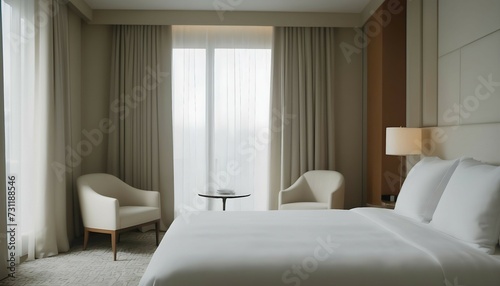 modern luxury hotel room with white linen 