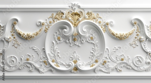 Transform your ceiling with opulent white-golden 3D wallpaper set against a Victorian-style decorative frame background.