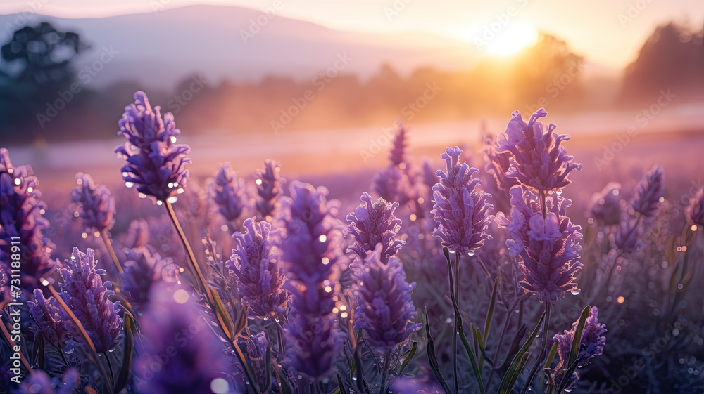 Fototapeta premium Sunrise Bliss in Lavender Fields