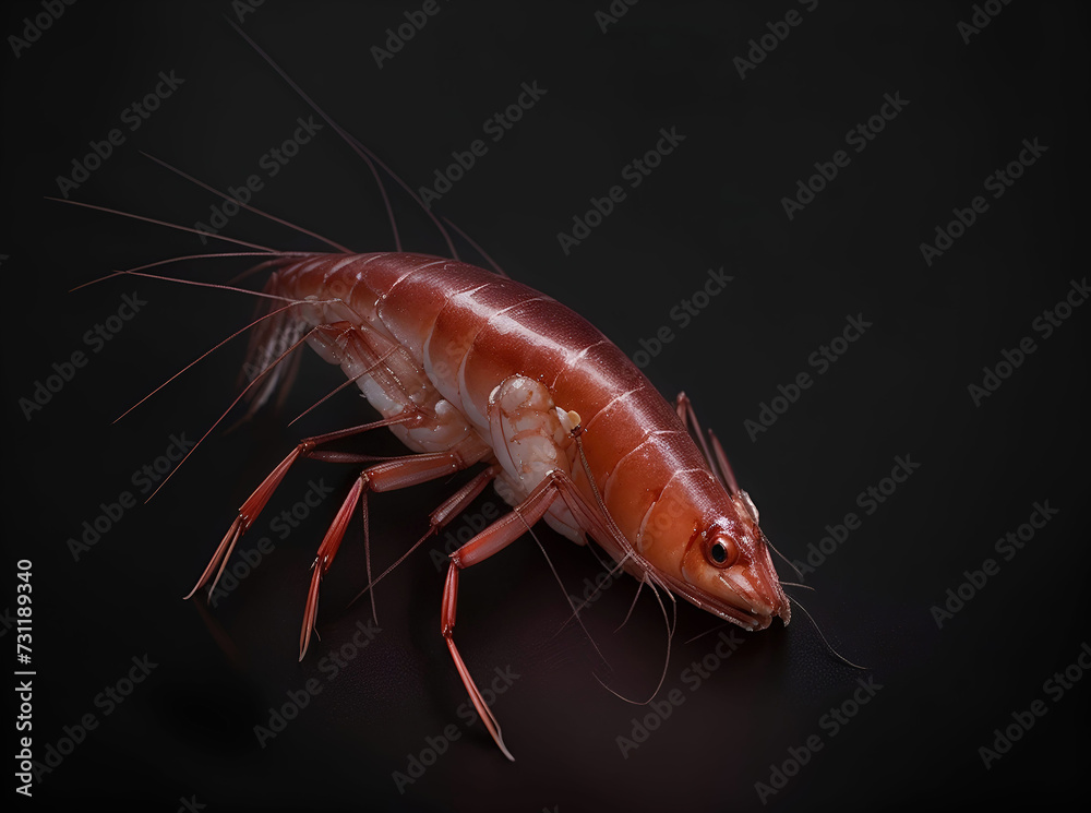 Shrimp. Generative AI. Red shrimp on a dark background. Shrimp close-up. AI illustration Shrimp. Generative AI. Red shrimp on a dark background. Shrimp close-up. AI illustration