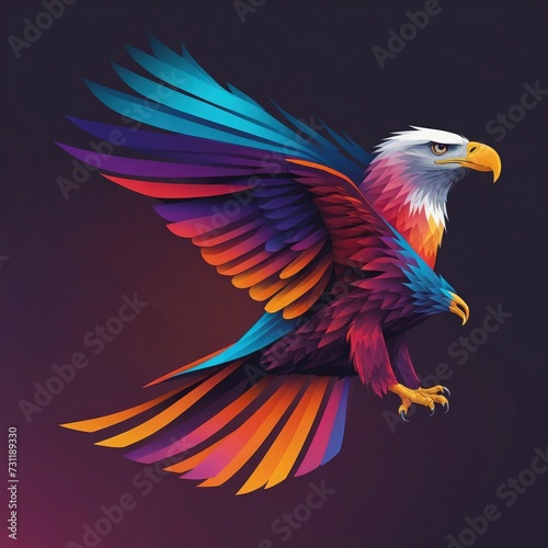 Vector illustration Eagle depicted in gradient line art logo © Hashim