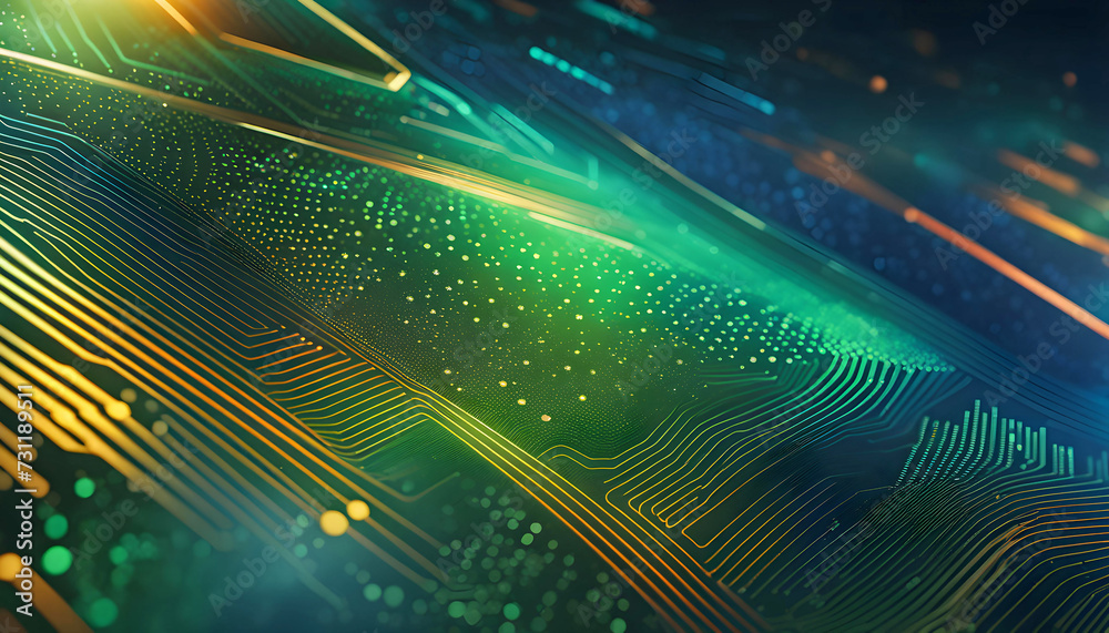 Abstract technology background with surface lines and dots, Futuristic background with digital innovation, blurred abstract divided and golden waves,
