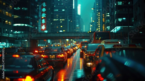 Traffic jam in the city at night © People