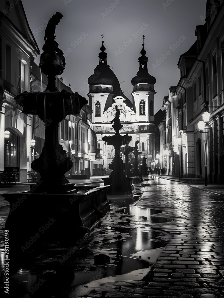 city, old town, night, darkness, cathedral
