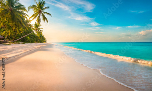 beautiful beach and palm trees. Selective focus. photo