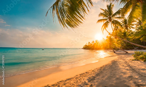 beautiful beach and palm trees. Selective focus.