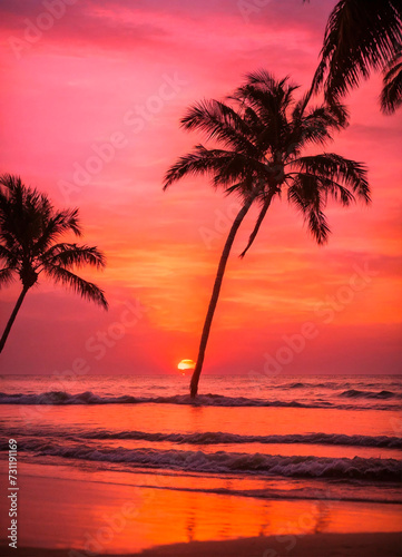 beautiful beach and palm trees. Selective focus.