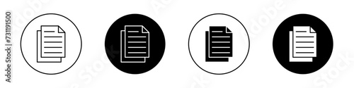 Document Icon Set. Paper Note and Information Vector symbol in a black filled and outlined style. Organized Data Sign