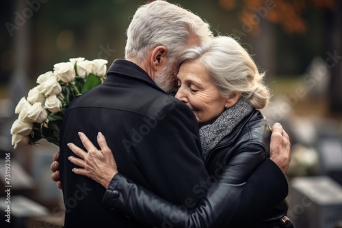 Embrace in Sorrow - Elder couple at a funeral