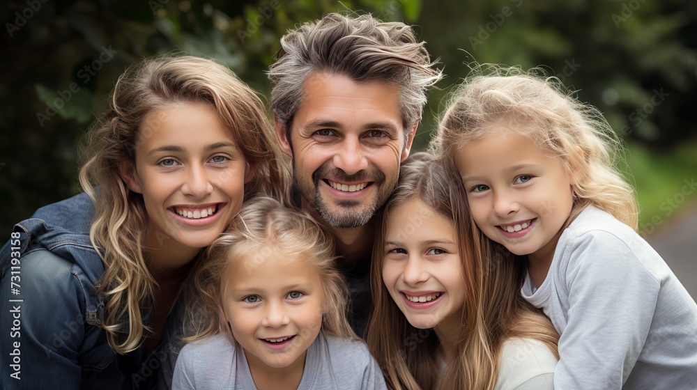 A family posing on a white background A family posing on a white background