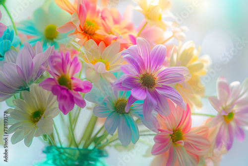 colourful flowers arranged in a vase on a white backg © AQsd