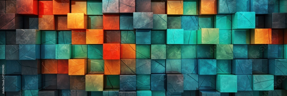 Abstract colors and geometric shapes on a wall, in the style of metallic rectangles, modular design