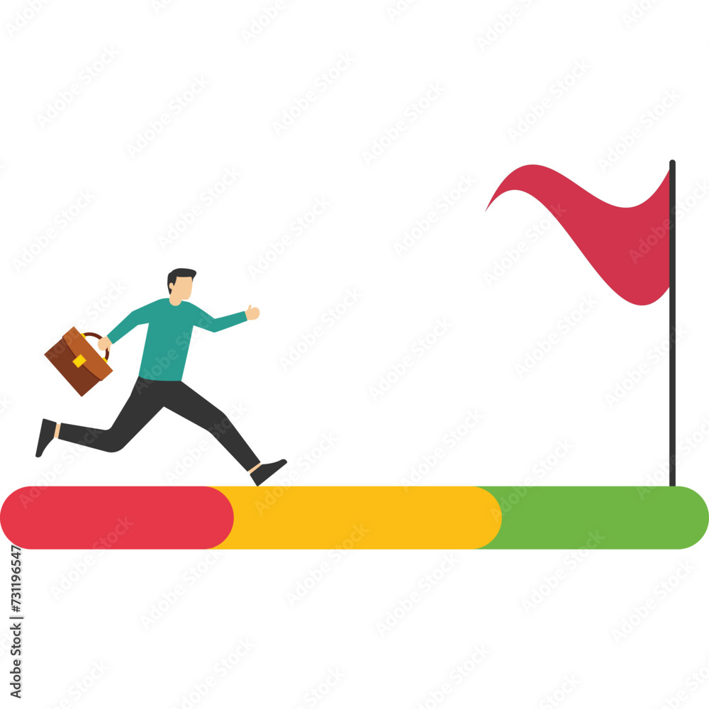 Progress from start to success or reaching a goal. Business career path, mission, or challenge to success. Businessman walking on the progress bar to reach success flag. Project tracking, goal tracker Progress from start to success or reaching a goal. Business career path, mission, or challenge to success. Businessman walking on the progress bar to reach success flag. Project tracking, goal tracker