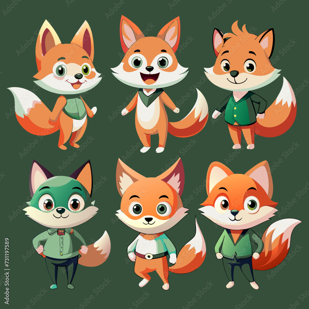 Cute cartoon fox characters of different appearance. Set of foxes. SVG version.