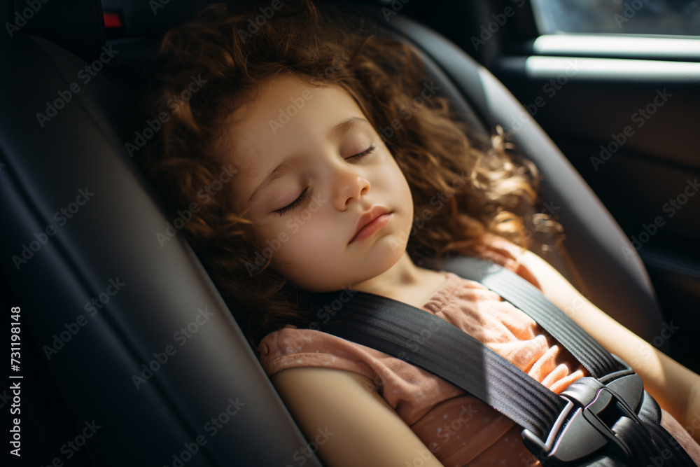 Young girl child sleeping in seat in car
