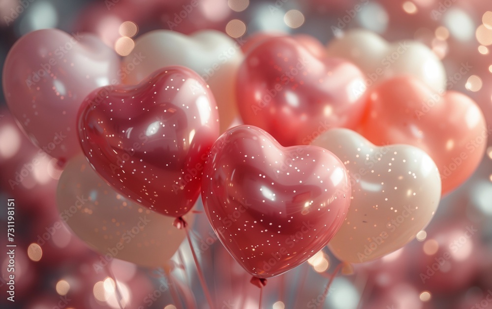 Sparkling Heart-Shaped Balloons Floating with Festive Glitter