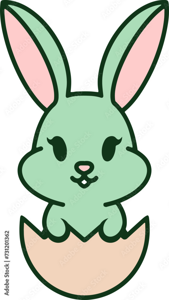 cute bunny in easter egg cartoon