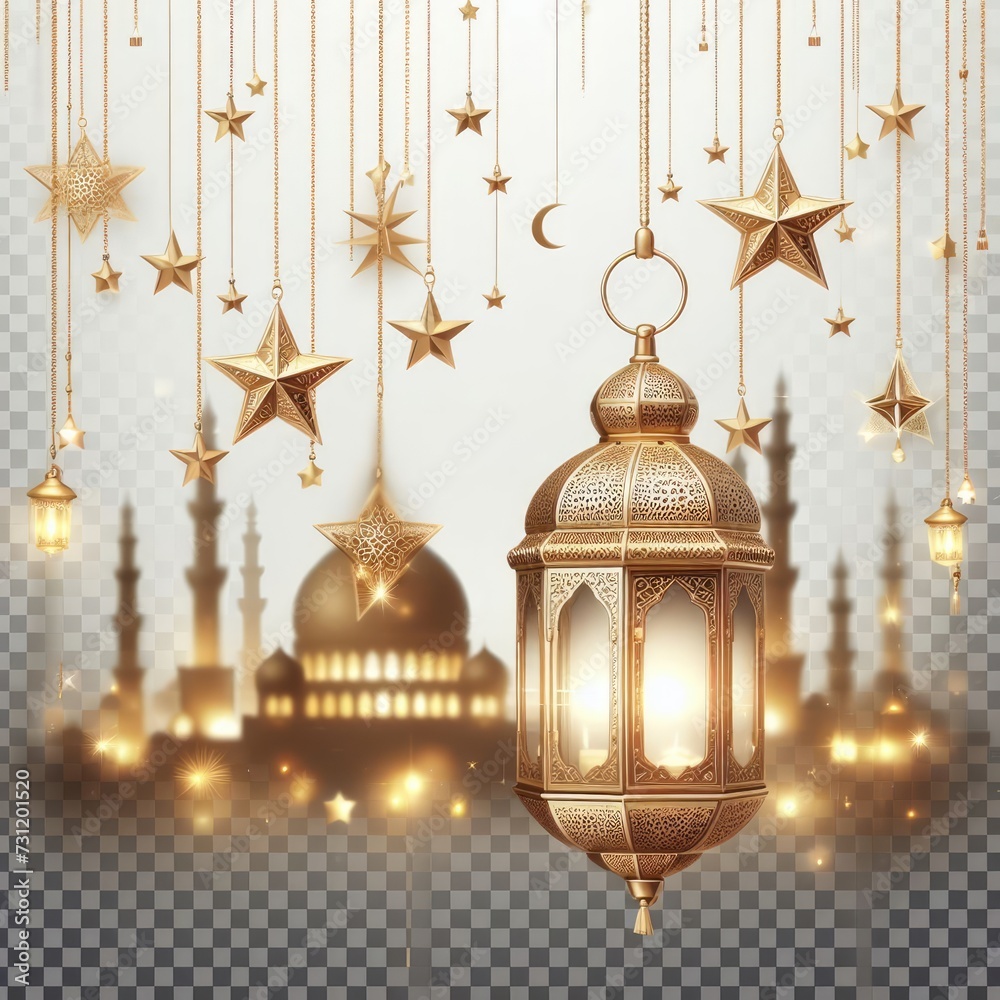 Photo lantern with night light background for the Muslim feast of the holy month of Ramadan Kareem