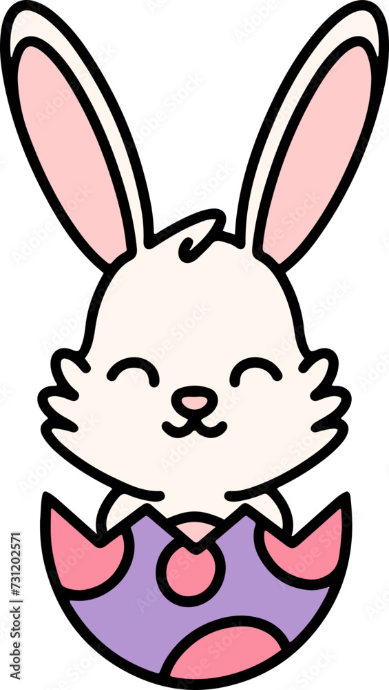 cute easter bunny in egg cartoon