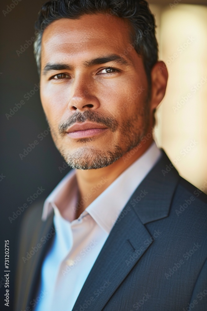 portrait showcasing the confidence of a middle-aged Latin male dressed in professional attire. With a trustworthy aura and an expert profile, this business picture inspires confidence and assurance portrait showcasing the confidence of a middle-aged Latin male dressed in professional attire. With a trustworthy aura and an expert profile, this business picture inspires confidence and assurance