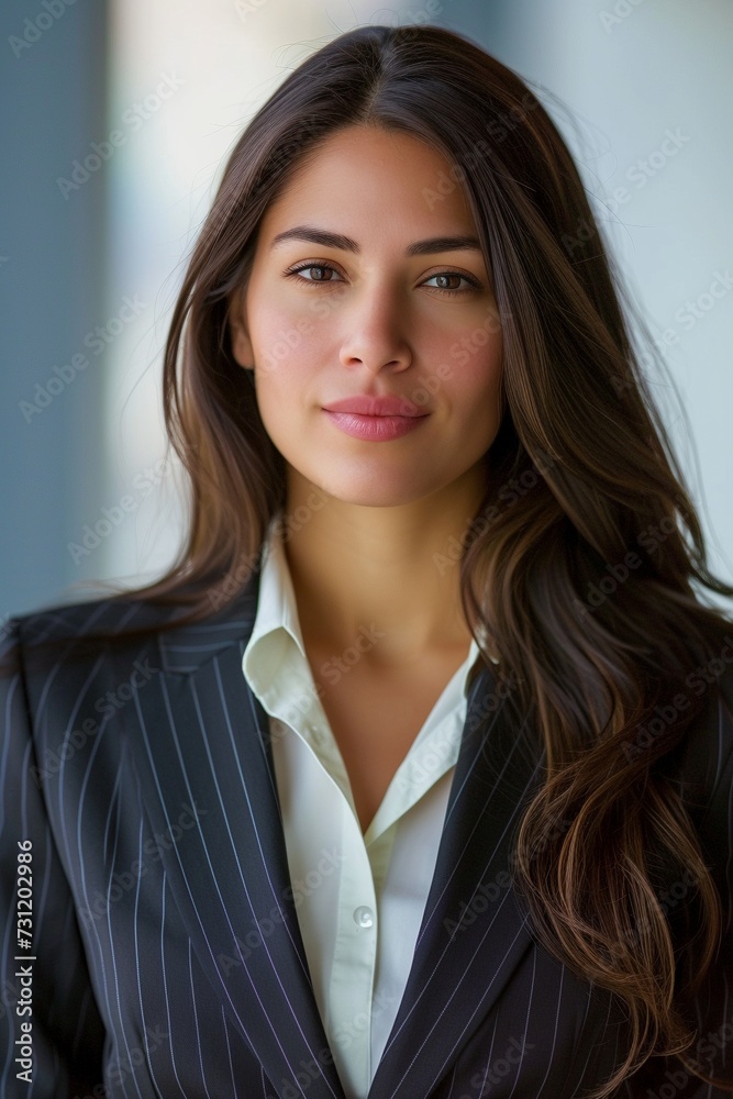 Radiate professionalism with a portrait of a confident middle-aged Latina, exuding confidence in her professional attire. With a trustworthy demeanor and an expert profile Radiate professionalism with a portrait of a confident middle-aged Latina, exuding confidence in her professional attire. With a trustworthy demeanor and an expert profile