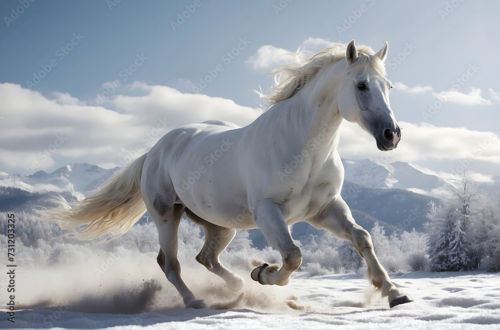 Fototapeta premium white horse in snow