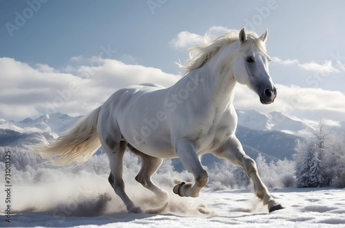 white horse in snow © Knuckles