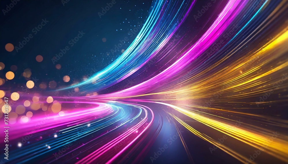 abstract futuristic background with pink blue glowing neon moving high speed wave lines and bokeh lights