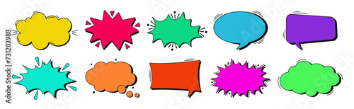 Set of comic speech bubbles. Colored dialog bubbles. Comic speech explosions